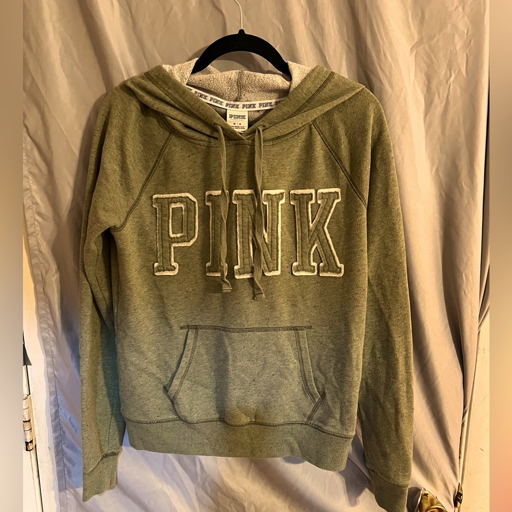 Victoria’s Secret Pink Hooded Sweatshirt, Olive Green, Size Medium.